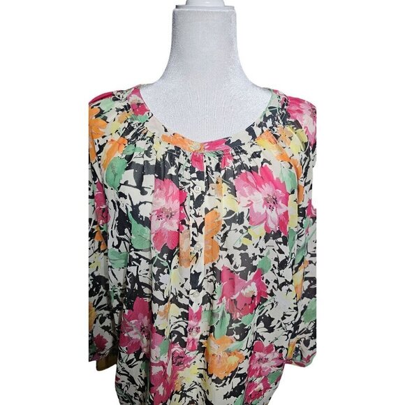 Lauren Ralph Lauren floral sheer 3/4 sleeve multicolor plus size top blouse 2X - Picture 6 of 7
